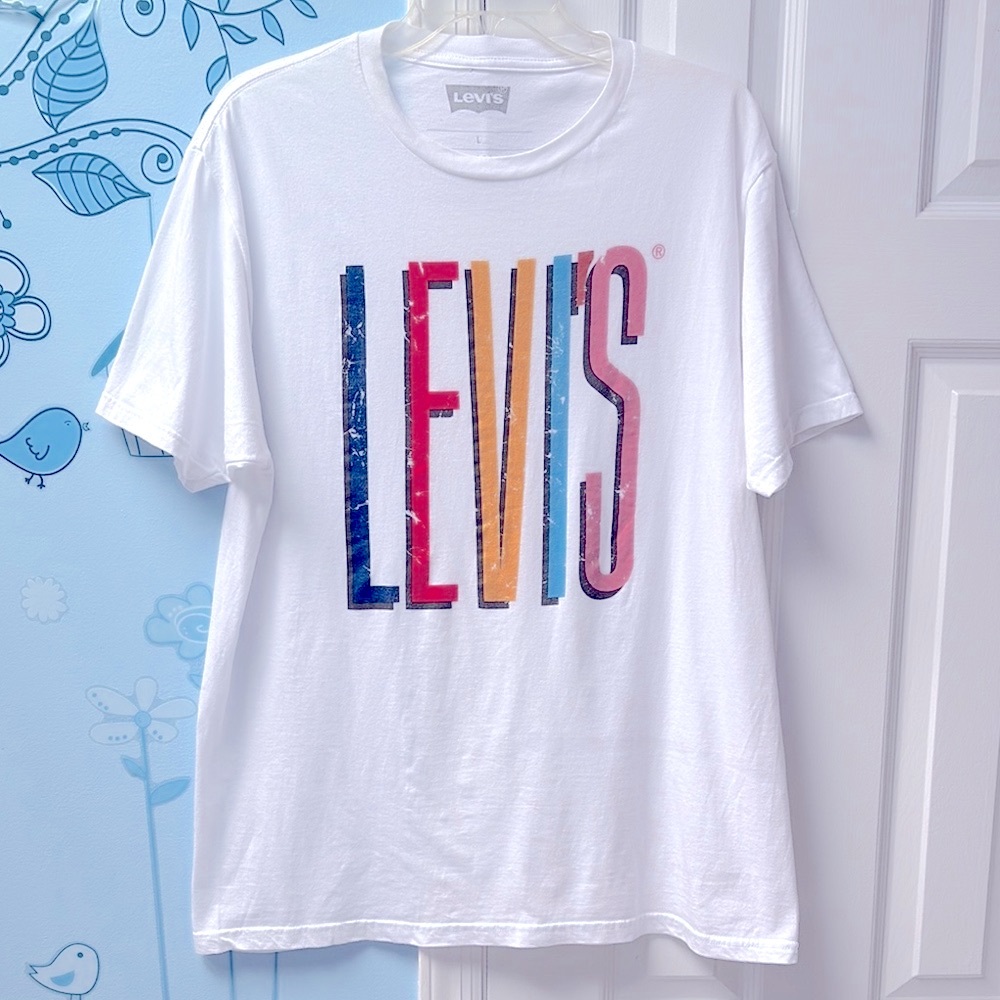 Levi's 100% Cotton White Graphic Short Sleeve T-Shirt Colorful Logo Men's Size L